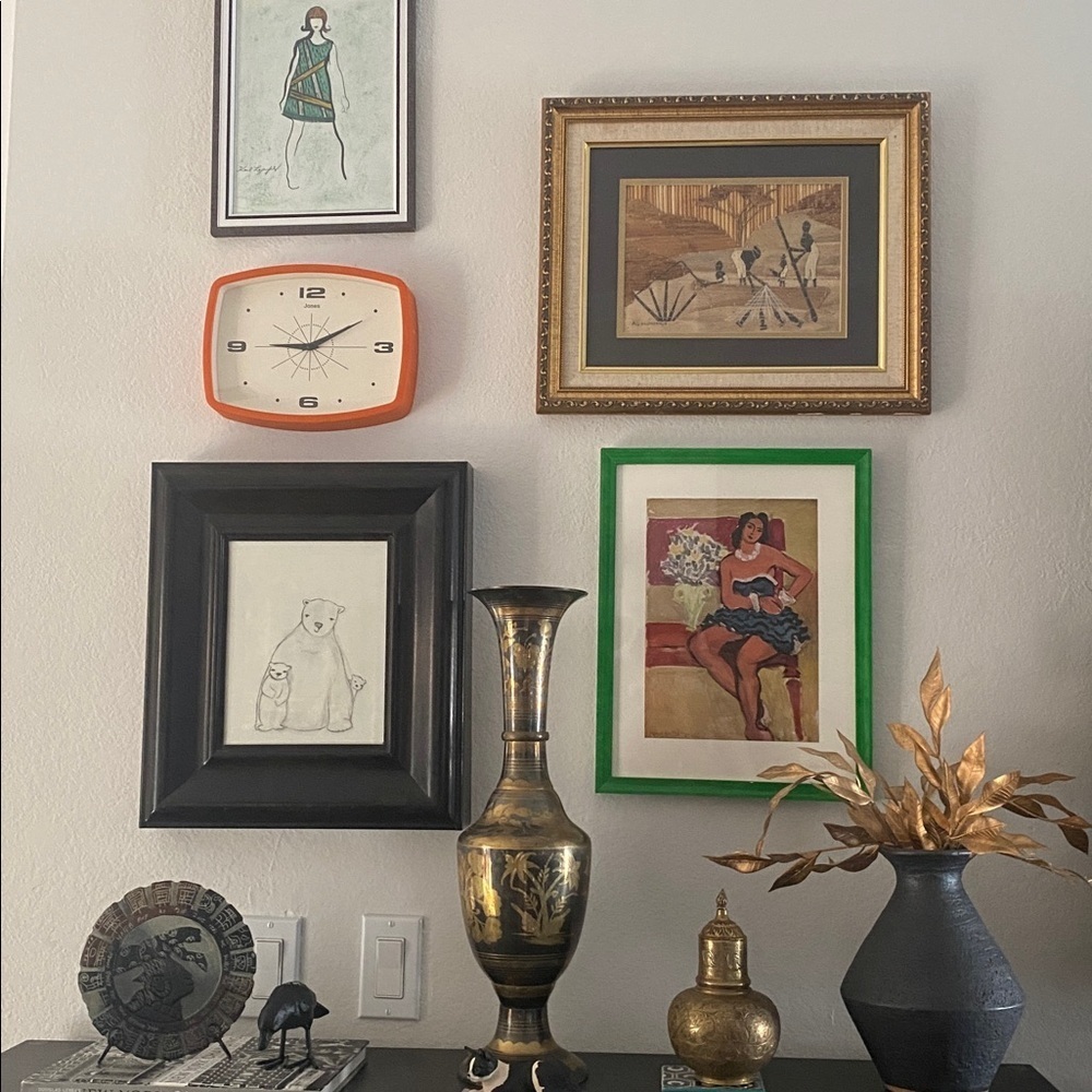 Vintage Framed Banana Leaf Art – African Village Scene – Handmade in Zambia‎ - Picture 7 of 7